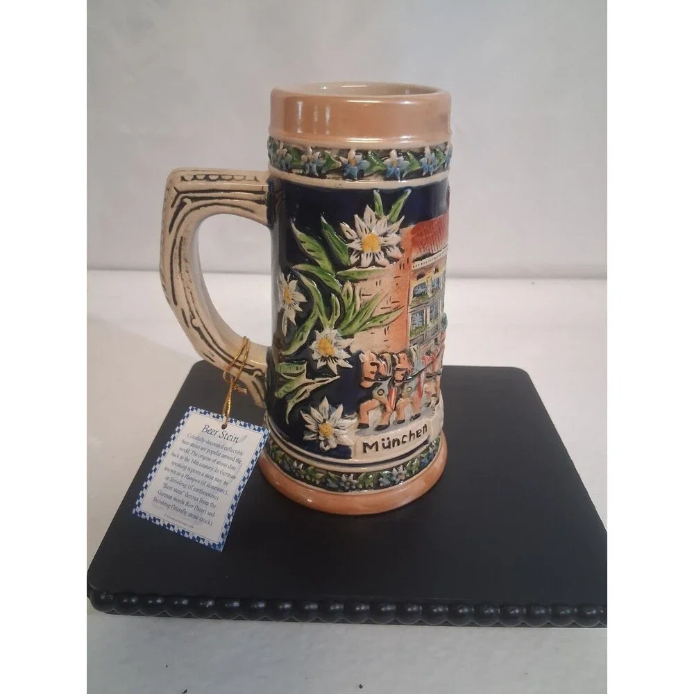 Vintage EHG German Beer Stein – Munich Souvenir, Floral Relief, Old‑World Charm!